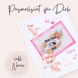 GRAZDesign Personalisierte Babydecke mit Namen und Foto Mädchen Baby Geschenke Geburtsgeschenk für Neugeborene Kuscheldecke aus Fleece