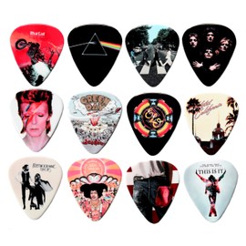 24 Famous Albums on 12 Double Sided Guitar Picks + Storage Bag for your Plectrums