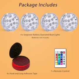 Wireless Waterproof LED Boat Lights with Remote Control - 4 Pack