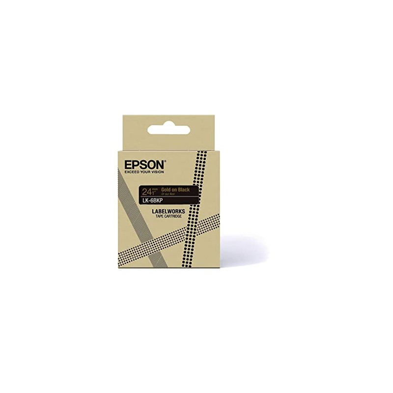 Epson Label Cassette, Metallic Tape LK-6BKP Gold on Black, Durable