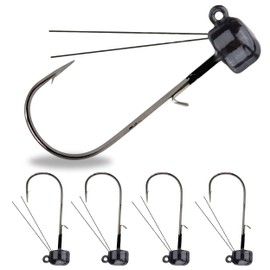 Reaction Tackle Tungsten Mushroom Head Ned Rig Shroom Jig Heads for Finesse Fishing, Weedless Jig Head for Bass Fishing with Soft Lures (5-Pack) 1/5oz Black weedless