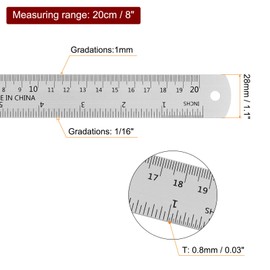 sourcing map 8pcs Aluminum Ruler 8 Inch 20cm Metric English Ruler with Conversion Table Small Metal Ruler Set Straight Edge Millimeter Ruler Measurements Tools for Measuring Drawing