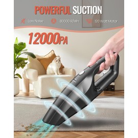 TEMOLA Handheld Vacuum Cordless, 12000Pa Car Vacuum Portable Cordless with Brushless Motor, 0.8lbs Lightweight Handheld Car Vacuum Cleaner, Car Accessories for Women Home Pet Office Car