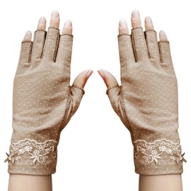 JIAHG Women's Fingerless UV Gloves, Work or School, UV Protection, Sunscreen, Cotton, Soft, Sunscreen, Short Gloves, Compatible with Smartphones, Adults, Summer, Driving, Bicycle, Anti-Slip, Thin,