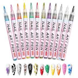 Nagellack Stift, 12 Farben 3D Nagellackstifte für Nägel, Nagellack Stifte Set, Graffiti-Punktierungsstift Zeichnen Malen Liner DIY Nagelkunst(12 Stück)
