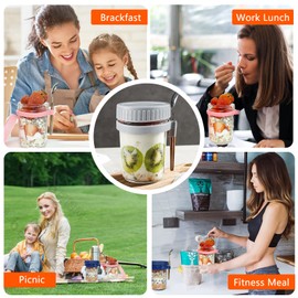 CGHWBEA Overnight Oats Container - Yogurt Oatmeal Glass Canning with Lids and Spoon, 10 oz Cereals, Milk, Fruit Salad, with Measurement Marks (orange)