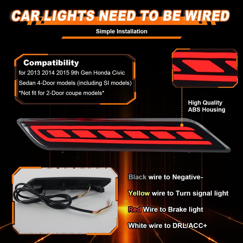 Vektoris LED Rear Bumper Reflector Light for 2013-2015 Honda Civic