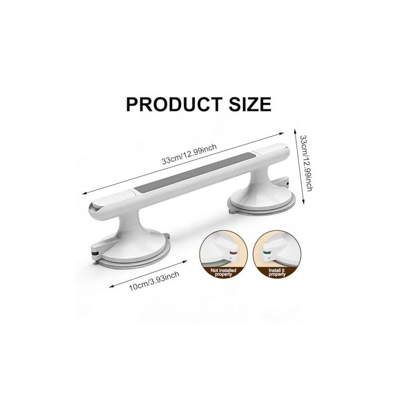 Suction Cup Grab Bar for Shower, Shower Handle, No Drilling