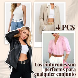 Lukovee 4pcs Cinturón Para Mujer, Ajustable De Piel Con Hebilla Dorada, De Moda Para Pantalones Y Faldas, De Vestir (Largo 108 cm)