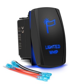 Lighted Whip Rocker Switch 5Pin Laser On/Off Blue LED Light 20A/12V 10A/24V Toggle Switch with Jumper Wires Set for Automotive Boat Marine Truck Jeep Off-Road Bus RV