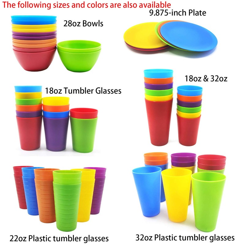 Plastic Dinnerware set, Unbreakable and Reusable Plastic Plate, Bowl and