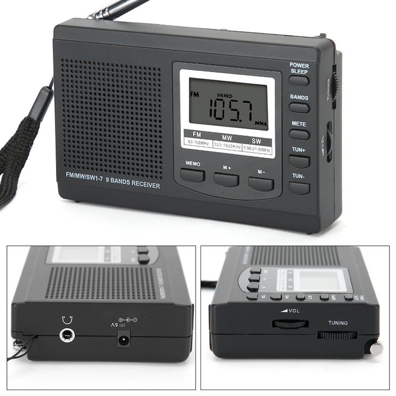 Portable Mini Radios FM/MW/SW Receiver with Digital Alarm Clock FM