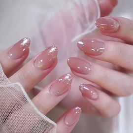 24pcs Short Oval False Nail French Gradient Pink Press On Nail False Nail DIY Manicure Removable Nail Tips
