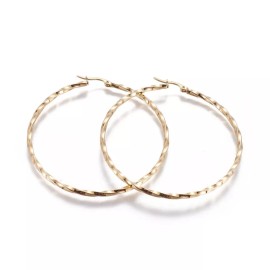 Unbranded 304 Stainless Steel Hoop Earrings Twisted Ring Gold 2.5" Inch Pin 0.8mm  P611
