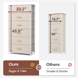 Crestlive Products Dresser for Bedroom with 6 Drawers, Tall Chest of Drawers, Fabric Dressers Bedroom Furniture, Storage Organizer Unit with Bins for Closet, Hallway, Living Room, Entryway(Beige)