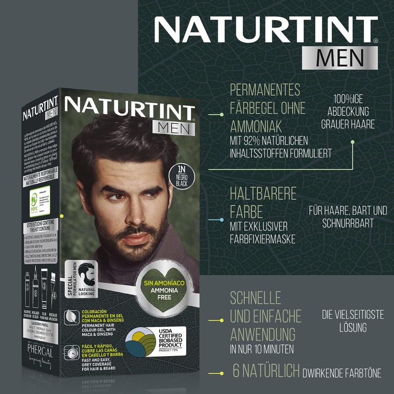 Naturtint Men Bio-Based, Ammonia-Free Permanent Colouring for Men, 100% Grey