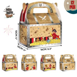 WERNNSAI Pirate Party Treat Boxes - 12 PCS Pirate Treasure Party Favor Boxes Candy Goodie Gift Boxes Paper Bag for Boys Pirate Birthday Party Decoration Supplies Treasure Hunt Game