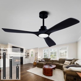 QUTWOB 52" Wood Ceiling Fan with Lights Remote Control,Quiet DC Motor 3 Blade Ceiling Fans for Patio Living Room, Bedroom, Office,Indoor Outdoor(Black)