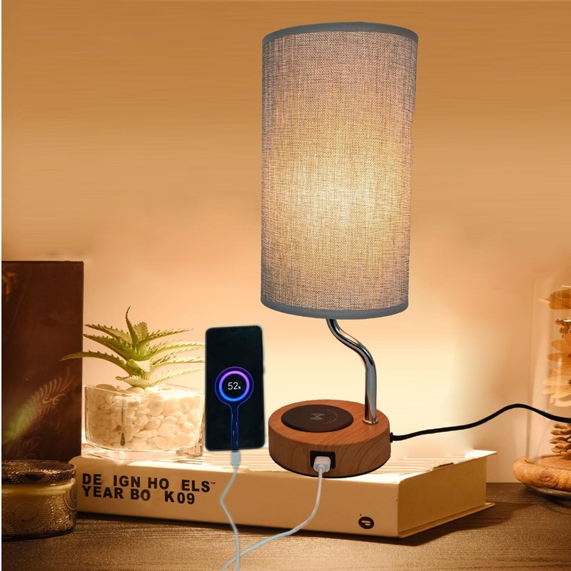 YNDD Bedside Lamp with Charging Function, Wireless Charging Table Lamp