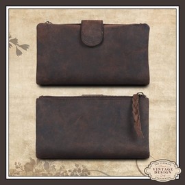 VALENCHI-Soft and Flexible Genuine Leather Ladies Wallet with Metal Zipper and Snap closer (Brown Vintage)