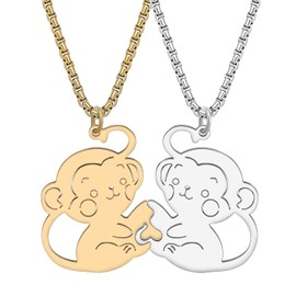 SHIGIE Stainless Steel Valentine's Day Romantic Heart Monkey Necklace Pendant Novelty Festival Jewellery For Women Couple Gifts (18K Gold And Silver Plated)
