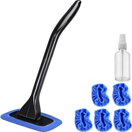 Windshield Cleaning Tool Windshield Cleaning Wand Auto Window Cleaner,5 Pieces Reusable Cloth Pads for Car Interior, Dirty Car Washing Brushes (Dark Blue)