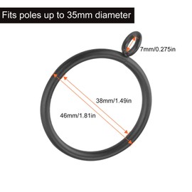 ASelected 50 Pack 38mm Curtain Hanging Rings Metal Black Curtain Drapery Pole Hooks fit Rods up to 35mm diameter