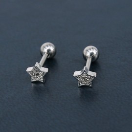 16g Sparkling Cubic Zirconia Stainless Steel Stud Earrings Tragus Helix Conch Cartilage Ear Piercing (Star 2)