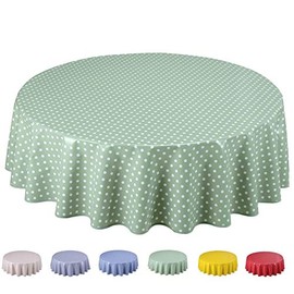 Home Direct Round Oilcloth PVC Wipe Clean Tablecloth 140cm 55" Small Polka Dot Sage Green