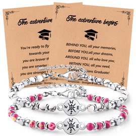 ZZLTAWS Graduation Gifts 2025 Compass Graduation Bracelets Set for Her Him, Graduation Gift for Middle School High School and College Students 5th 8th Grade Comes with 2 Inspirationa (Purple White)