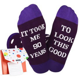 Jeasona 90th Birthday Gifts for Women Funny Cotton Socks Size 6-9 for Grandma, Mom, Aunt or Friend