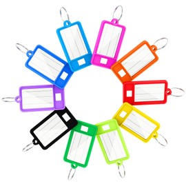 VIC VSEE 50 Pack Key Tags with Split Ring, Tough Plastic Labels and Label Window Blank Identifiers Chain ID Name for Keys, Backpacks, Luggage in 10 Assorted Colors