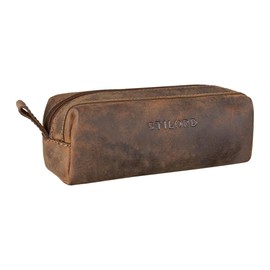 STILORD 'Linus' Pencil Case Leather Pen Case Pouch Office University College Women Men Stationary Vintage Leather, Colour:Calais - Brown