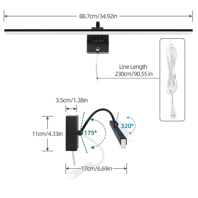 MantoLite 35" led Light bar Wall Sconce,Black Bathroom Vanity Lights