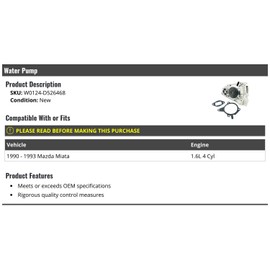 Water Pump - Compatible with 1990-1993 Mazda Miata 1.6L 4-Cylinder