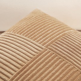 Sungeek Set of 2 Corduroy Cushion Covers, Cross Stripes Pattern, Corduroy Cushion Cover, Sofa Cushion, Decorative Patchwork Design, Decorative Cushion Covers for Living Room (40 x 60 cm, Light Brown)