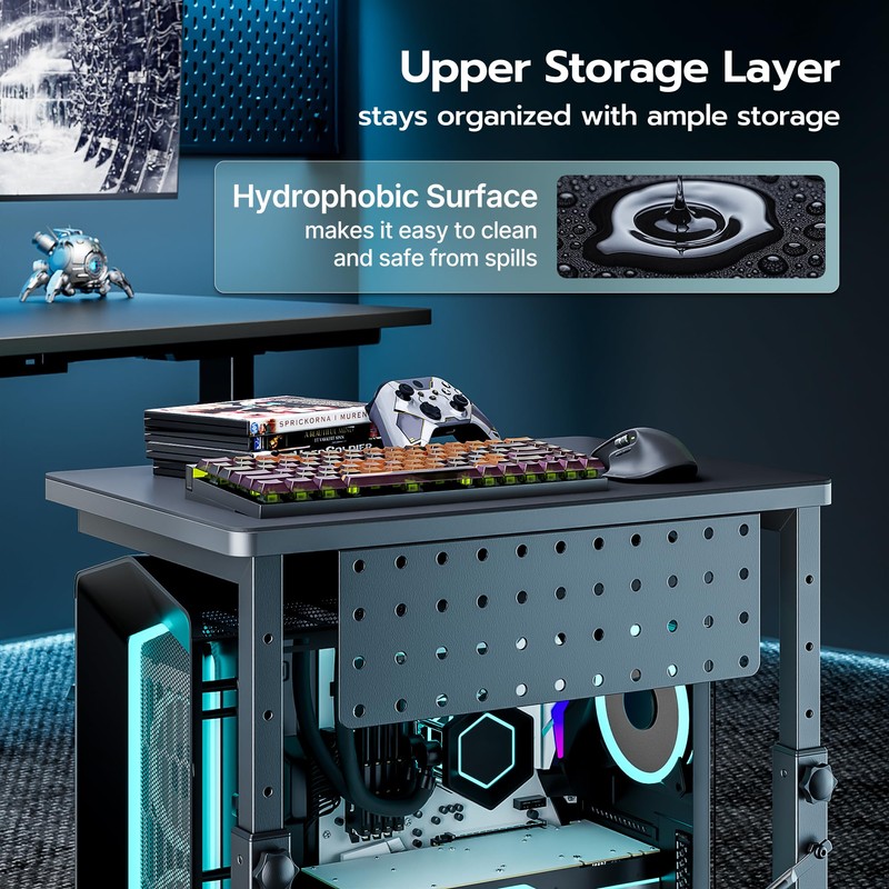 ARES WING Height Adjustable Computer Tower Stand, 2-Tier PC Tower