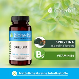 Spirulina Capsules - Pack of 300 High Dose with 360 mg Spirulina & Vitamin B6 for Everyday Use by BIOHERBA PZN 18215362