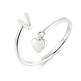 CIOMY Silver Initial Rings for Women Non Tarnish Thumb Rings Sterling Silver Plated Adjustable Rings for Women Stackable Heart Ring letter rings for women V