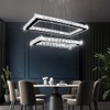 Finktonglan Modern Crystal Chandelier, Rectangular Double Ring LED Pendant Light,