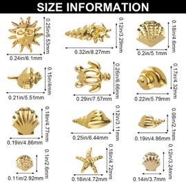 CHANZET Ocean Nail Charms Nail Art Stickers 2 Disc, Beach Starfish Sea Seashell Nail Charms Decals, Gold Metal 3D Nail Gems Decals for Manicure DIY Nail Embellishments 12 Style