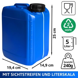 plasteo® 10 x 5 Litre Canister with Safety Lock (DIN 51) Canister Key Duo 51/61 + Tap Food Safe Portable Stackable Heavy Quality Indoor Outdoor BPA Free Blue