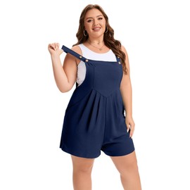 BASQDOV Plus Size Overalls for Women Short Rompers Adjustable Straps Summer Casual Jumpsuits Outfits With Pockets(Navy Blue,5XL)