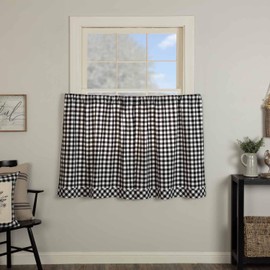 Vintage Check Black Tier Curtains, Set of 2, 36" Long, Modern Farmhouse Gingham Café Curtains Window Treatment