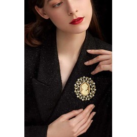 Rhinestone Cameo Brooch for Women Vintage Beauty Lady Brooch Pin Victorian Cameo Brooch Pin Ancient Gold Silver Brooch Elegant Clothing Hat Bag Accessories Christmas Birthday Party Jewelry (Gold)