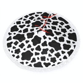 Cow Print Tree Skirt - Rustic Farmhouse Christmas Decor, Cozy Country Style, Perfect for Holiday Season, Fits All Trees Tassel Tree Mat 30"