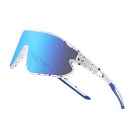 swanoble UV400 Youth Sports Sunglasses for Baseball,Light frame Sunglasses for Boys Girls Cycling,Teen Tennis Shades SK0015 (White Black frame/Blue lens)