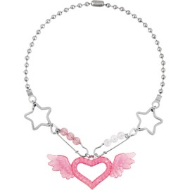 OJERRY Y2K Kawaii Harajuku Cutecore Grunge Aesthetic Choker Cool Pink Heart Wing Star Necklaces Jewelry Accessories Coolest Romantic Gifts for Women Her Trendy Stuff