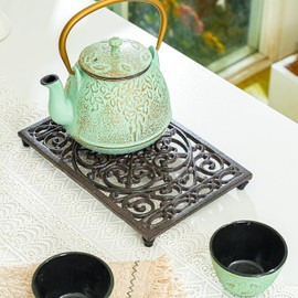 Sungmor Rectangle Cast Iron Trivets, Metal Trivet for Hot Pots and Pans, Heavy Duty Rustic Wood Stove Tea Pot Trivet, Decorative Hot Pot Holder for Kitchen Counter and Dining Table, Intricate Pattern