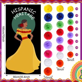 Mooliwe 34 Pcs Hispanic Heritage Month Door Cover with Paper Flowers Latin American Banner Spanish Classroom Decorations for National Hispanic Classroom School Party Supplies
